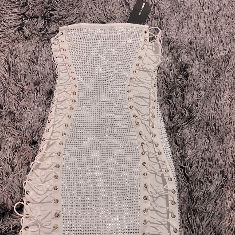 White mini rhinestone dress